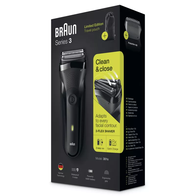 Braun Series 3 301s folijas skuveklis trimmeris melns