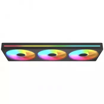 Ventilators Cougar Unity360-FB Single-Frame 360 ARGB PWM Forward, 120mm×3, 700–2500 RPM, FDB, 5.4 mmH2O, melns