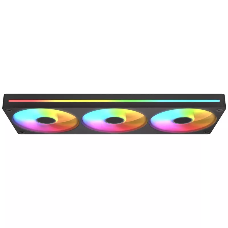 Ventilators Cougar Unity360-FB Single-Frame 360 ARGB PWM Forward, 120mm×3, 700–2500 RPM, FDB, 5.4 mmH2O, melns