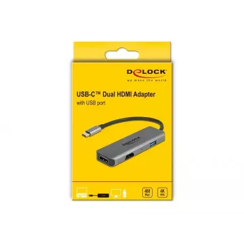 DeLOCK USB Type-C dual HDMI adapteris 4K 60Hz USB ports