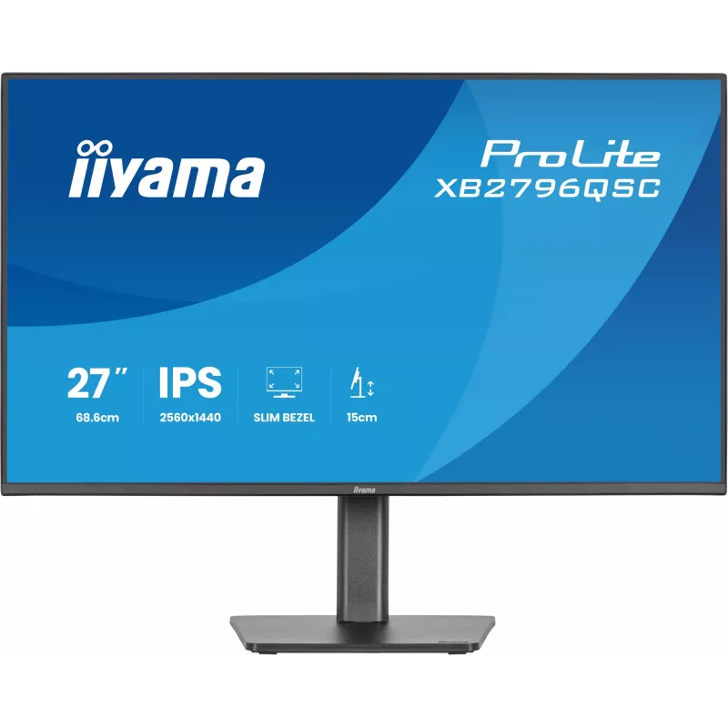 27 collu IIYAMA ProLite XB2796QSC-B1 IPS Quad HD 2560x1440 LED monitors, 4 ms, USB-C, skaļruņi, augstuma regulēšana, VESA