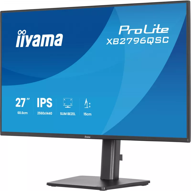 27 collu IIYAMA ProLite XB2796QSC-B1 IPS Quad HD 2560x1440 LED monitors, 4 ms, USB-C, skaļruņi, augstuma regulēšana, VESA