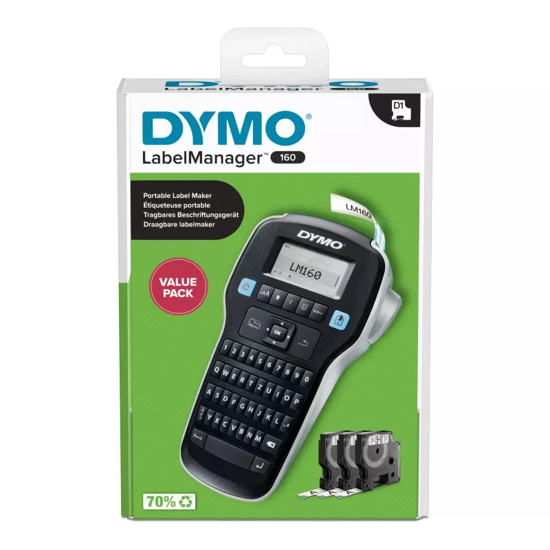 DYMO LabelManager 160 Valuepack etiķešu printeris Termiskā pārnese 160 x 160 DPI 12 mm/s D1 QWERTZ