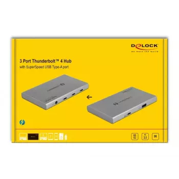 DeLOCK Thunderbolt 4 centrmezgls, 3 pieslēgvietas, USB 10 Gbps Type-A, 8K