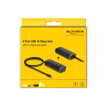 DeLOCK 4 portu USB centrmezgls 10 Gbps Type-C 60 cm kabelis ar slēdzi