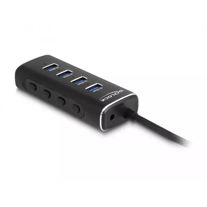 DeLOCK 4 portu USB centrmezgls 10 Gbps Type-C 60 cm kabelis ar slēdzi