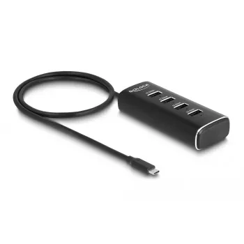 DeLOCK 4 portu USB centrmezgls 10 Gbps Type-C 60 cm kabelis ar slēdzi
