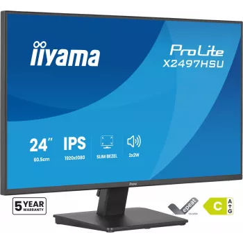 IIYAMA ProLite X2497HSU-B1 monitors 23,8 collas (60,5 cm) Full HD IPS 1920×1080 4 ms USB‑C 2×, skaļruņi, VESA, melns