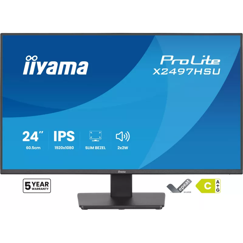 IIYAMA ProLite X2497HSU-B1 monitors 23,8 collas (60,5 cm) Full HD IPS 1920×1080 4 ms USB‑C 2×, skaļruņi, VESA, melns