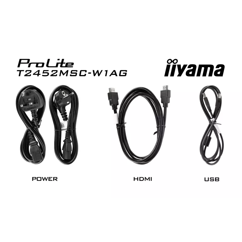 iiyama ProLite T2452MSC-W1AG datora monitors 60,5 cm (23,8 collas) 1920 x 1080 pikseļi Full HD LED skārienjūtīgs balts
