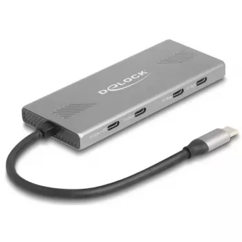 DELOCK USB 3.2 Gen 2 Type-C centrmezgls 7 porti (4×Type-C, 3×Type-A) 10 Gbit/s pelēks
