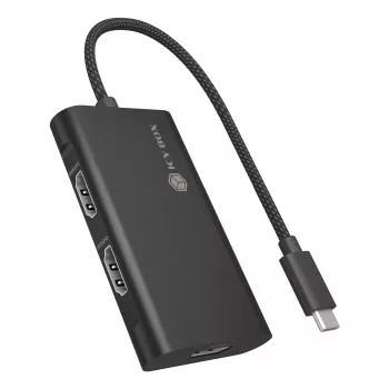 ICY BOX Adapteris USB Type-C uz 3x HDMI, USB 3.2 Gen 2 (3.1 Gen 2) Type-C, HDMI, 10000 Mbit/s, 144 Hz, 3840 x 2160, 7680 x 4320, 7680 x 4320 pikseļi