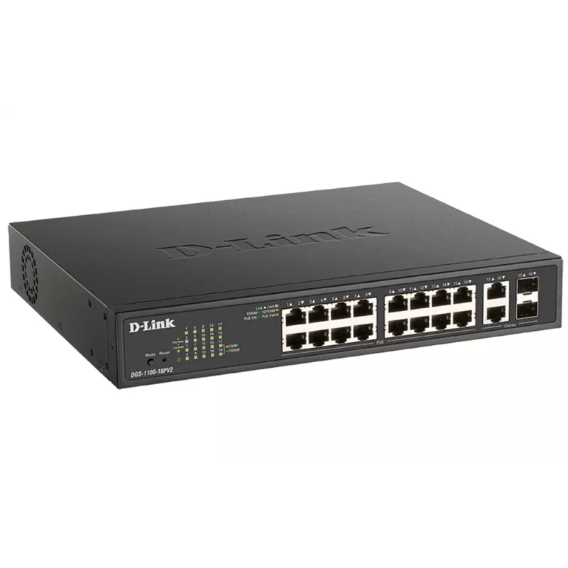 D-Link DGS-1100-18PV2 tīkla slēdzis Pārvaldāms L2 Gigabit Ethernet (10/100/1000) Power over Ethernet (PoE) 1U Melns