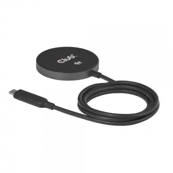 Bezvadu uzlādes paliktnis CLUB3D CAC-3027 Qi2 25W MagSafe-saderīgs magnētiskais paliktnis, līdzstrāvas iekštelpu lādētājs, 1 m kabelis, melns