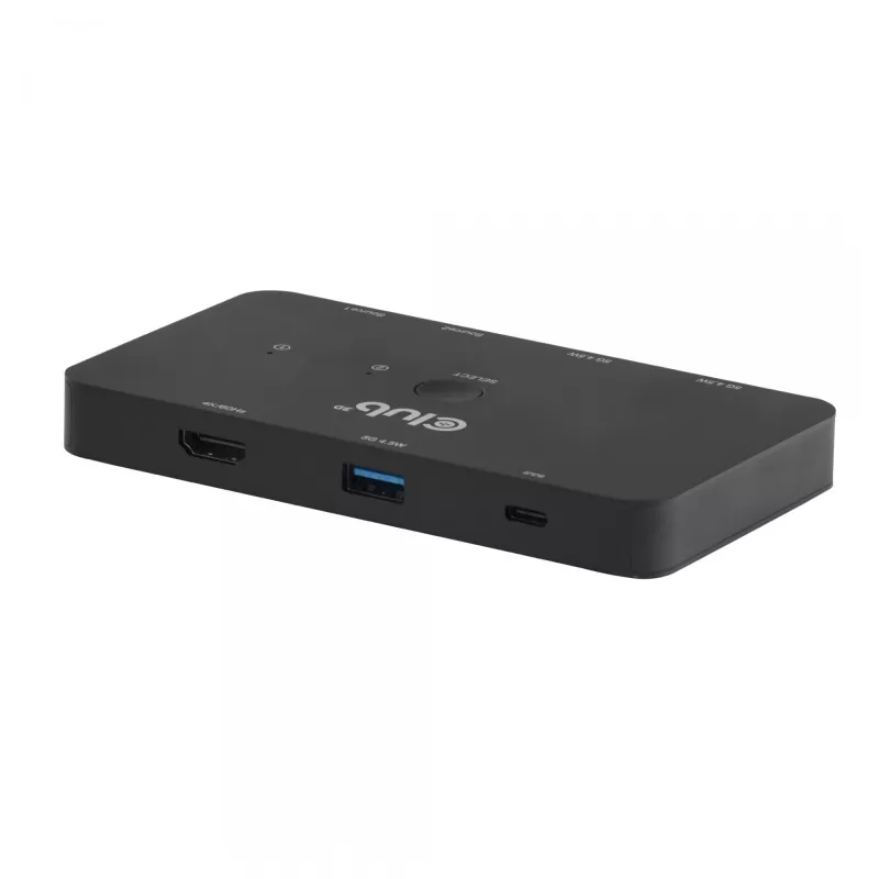 KVM slēdzis club 3d Dual USB-C uz HDMI, 2 portu, 4K UHD 3840x2160, USB-C konsole, 65W PD, melns