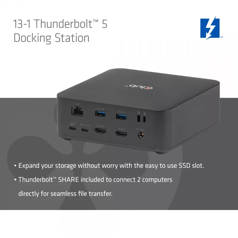 Dokstacija CLUB3D CSV-2562 Thunderbolt 5, M.2 SSD, 2×HDMI 8K60Hz, 180W, 120 Gbit/s