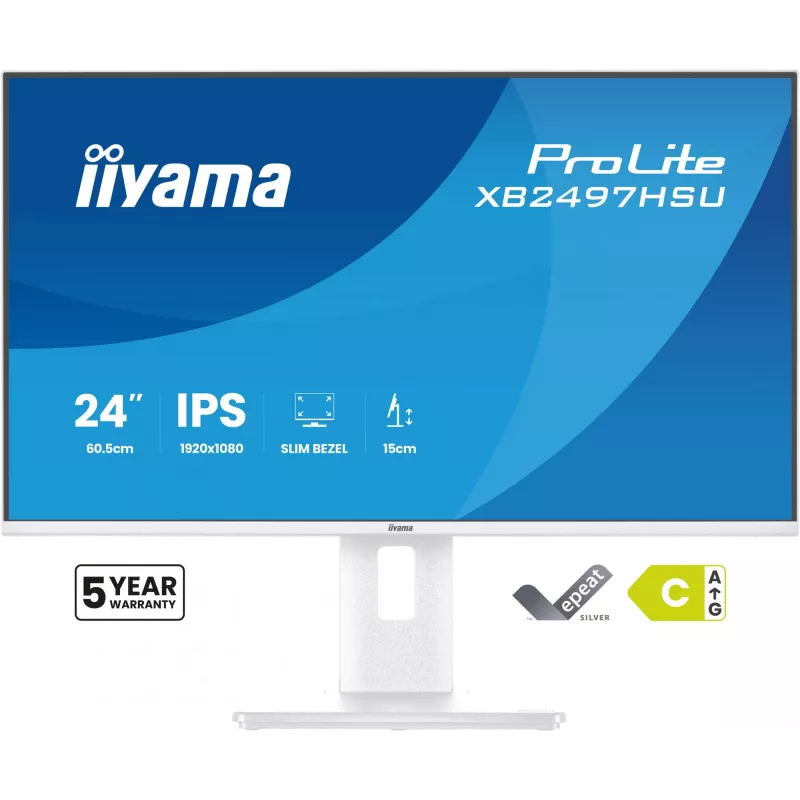 iiyama ProLite XB2497HSU-W1 datora monitors 60,5 cm (23,8 collas) 1920 x 1080 pikseļi Full HD LED balts