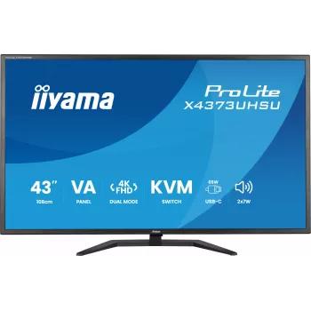 43 collu IIYAMA ProLite X4373UHSU-B2 LED 4K Ultra HD monitors, 3840×2160, VA panelis, 3 ms, 450 cd/m², USB 3.2 centrmezgls, skaļruņi, VESA, melns