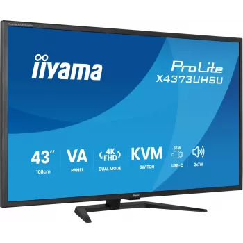 43 collu IIYAMA ProLite X4373UHSU-B2 LED 4K Ultra HD monitors, 3840×2160, VA panelis, 3 ms, 450 cd/m², USB 3.2 centrmezgls, skaļruņi, VESA, melns