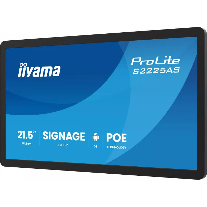 iiyama ProLite S2225AS-B1P digitālā izkārtne plakanais panelis 54,6 cm (21,5 collas) LCD Wi-Fi 500 cd/m² Full HD melns iebūvēts procesors Android 24/7