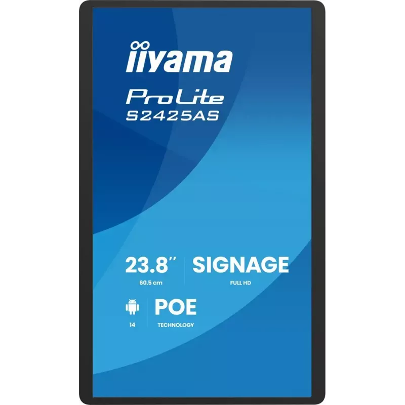 iiyama ProLite S2425AS-B1P digitālo izkārtņu plakanais panelis 60,5 cm (23,8 collas) LCD Wi-Fi 500 cd/m² Full HD melns iebūvēts procesors Android 24/7