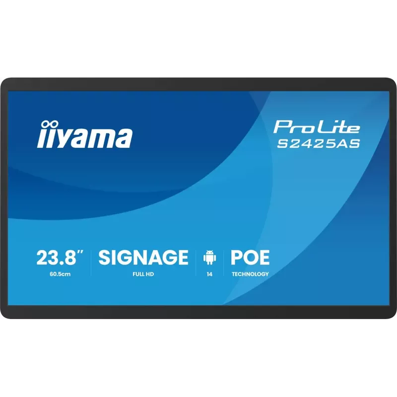 iiyama ProLite S2425AS-B1P digitālo izkārtņu plakanais panelis 60,5 cm (23,8 collas) LCD Wi-Fi 500 cd/m² Full HD melns iebūvēts procesors Android 24/7