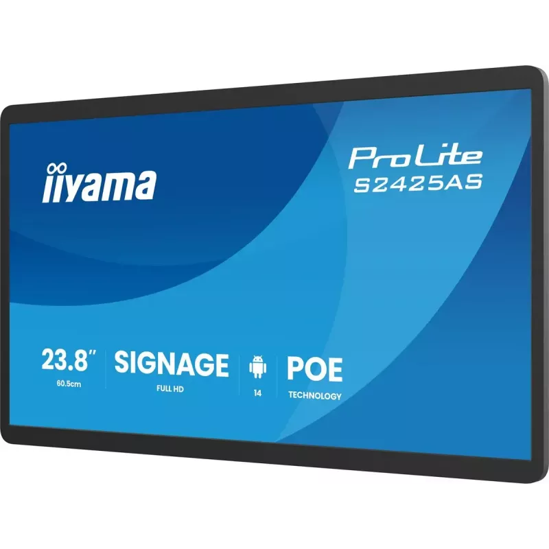 iiyama ProLite S2425AS-B1P digitālo izkārtņu plakanais panelis 60,5 cm (23,8 collas) LCD Wi-Fi 500 cd/m² Full HD melns iebūvēts procesors Android 24/7