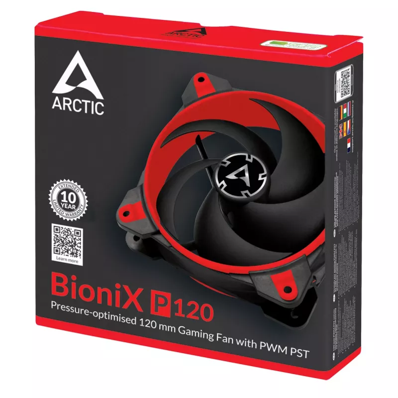 ARCTIC BioniX P120 (sarkans) – spiedienam optimizēts 120 mm spēļu ventilators ar PWM PST