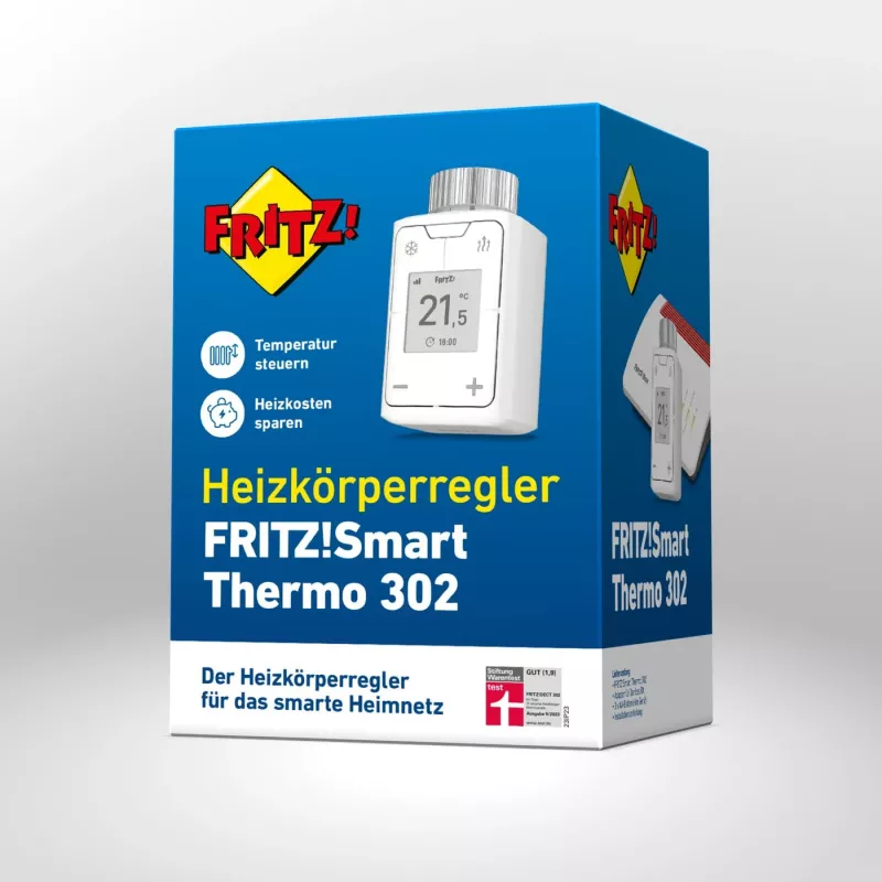 FRITZ Smart Thermo 302 termostats (iekštelpām), balts, pogu vadība, AA baterija, 51×51×90 mm