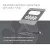 CLUB3D regulējams alumīnija klēpjdatora statīvs ar USB-C® centrmezglu, pelēks, 260 mm, 224 mm, 56 mm, 1,76 kg, 315 mm