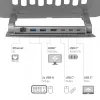 CLUB3D regulējams alumīnija klēpjdatora statīvs ar USB-C® centrmezglu, pelēks, 260 mm, 224 mm, 56 mm, 1,76 kg, 315 mm