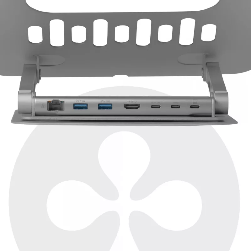 CLUB3D regulējams alumīnija klēpjdatora statīvs ar USB-C® centrmezglu, pelēks, 260 mm, 224 mm, 56 mm, 1,76 kg, 315 mm