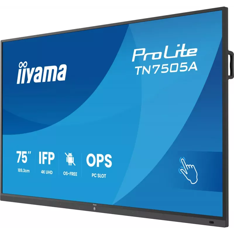 iiyama TN7505A-B1AG Signage Display Interaktīvs plakans panelis 189,3 cm (74,5 collas) 500 cd/m² 4K Ultra HD Melns Skārienekrāns
