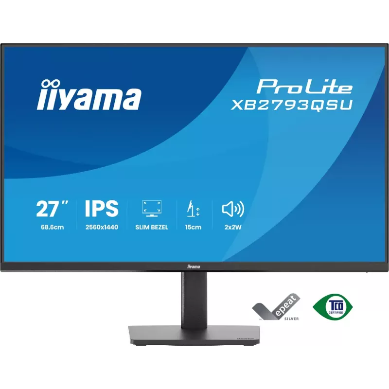 Monitors IIYAMA ProLite XB2793QSU-B1 27 collas (68,6 cm) IPS LED Quad HD 2560x1440, matēts, USB centrmezgls, skaļruņi, VESA, augstuma regulēšana, melns