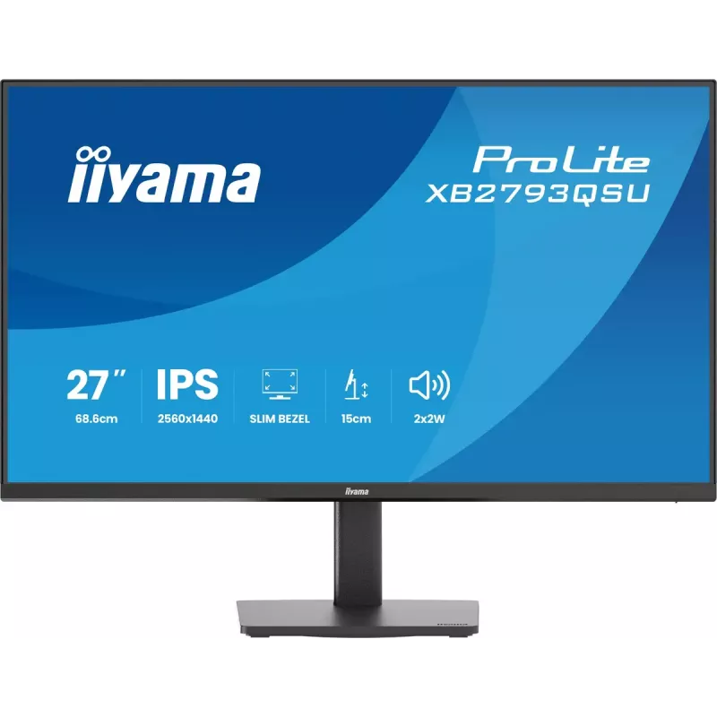 Monitors IIYAMA ProLite XB2793QSU-B1 27 collas (68,6 cm) IPS LED Quad HD 2560x1440, matēts, USB centrmezgls, skaļruņi, VESA, augstuma regulēšana, melns