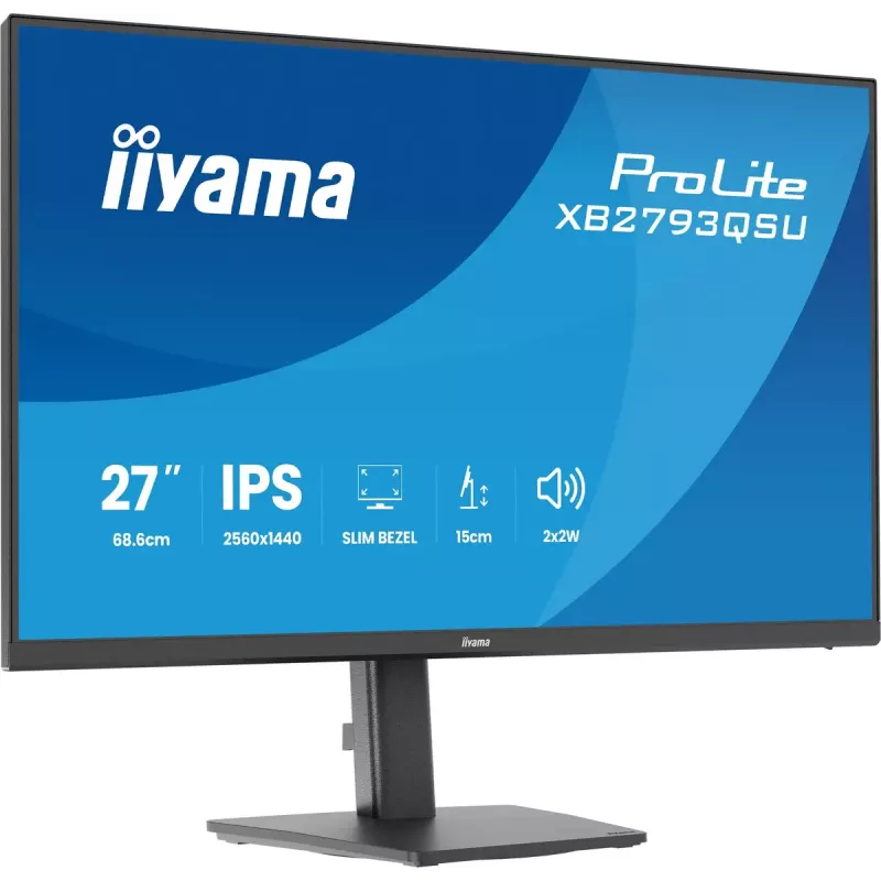 Monitors IIYAMA ProLite XB2793QSU-B1 27 collas (68,6 cm) IPS LED Quad HD 2560x1440, matēts, USB centrmezgls, skaļruņi, VESA, augstuma regulēšana, melns