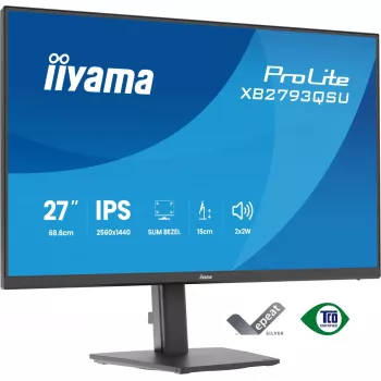 Monitors IIYAMA ProLite XB2793QSU-B1 27 collas (68,6 cm) IPS LED Quad HD 2560x1440, matēts, USB centrmezgls, skaļruņi, VESA, augstuma regulēšana, melns