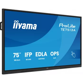 Interaktīvais plakanais panelis IIYAMA TE7513A-B2AG 75 collu 4K UHD skārienekrāns, 500 cd/m², Wi‑Fi, Android, 24/7
