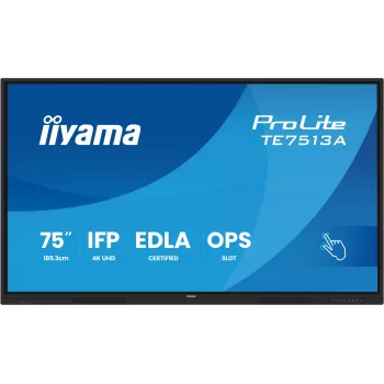 Interaktīvais plakanais panelis IIYAMA TE7513A-B2AG 75 collu 4K UHD skārienekrāns, 500 cd/m², Wi‑Fi, Android, 24/7