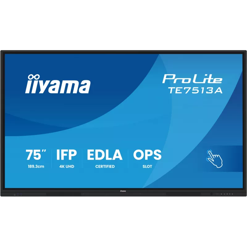 Interaktīvais plakanais panelis IIYAMA TE7513A-B2AG 75 collu 4K UHD skārienekrāns, 500 cd/m², Wi‑Fi, Android, 24/7