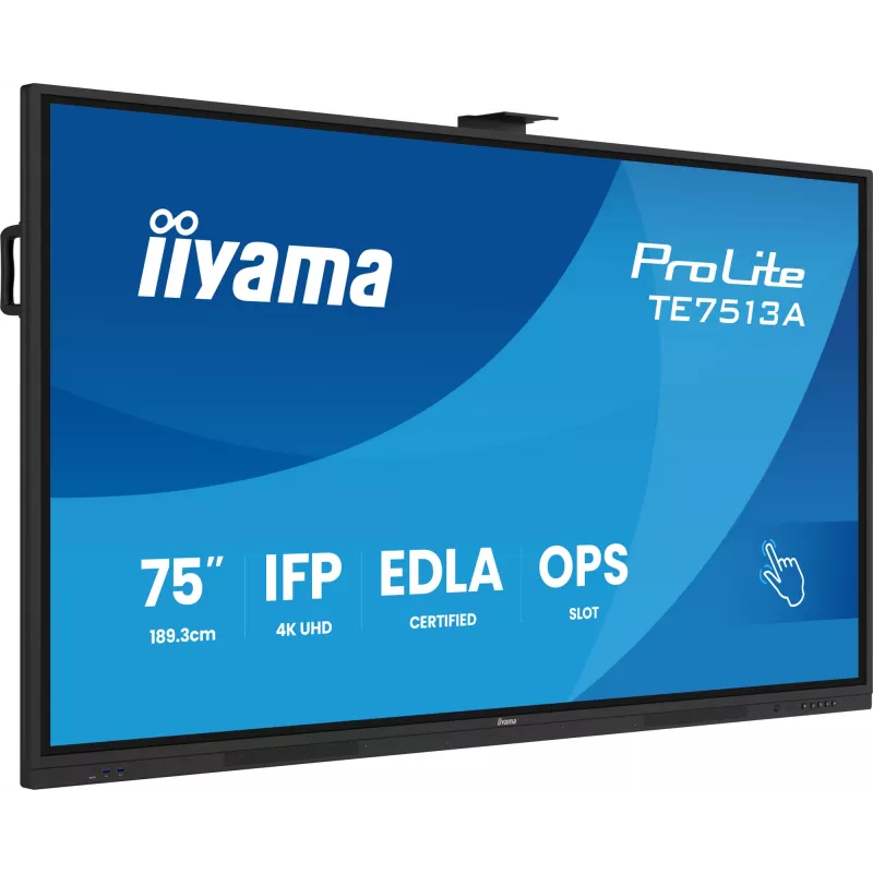 Interaktīvais plakanais panelis IIYAMA TE7513A-B2AG 75 collu 4K UHD skārienekrāns, 500 cd/m², Wi‑Fi, Android, 24/7
