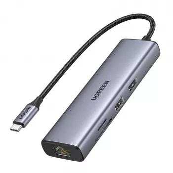 USB-C centrmezgls UGREEN 90568 2 USB 3.0 HDMI RJ45 SD TF PD ports
