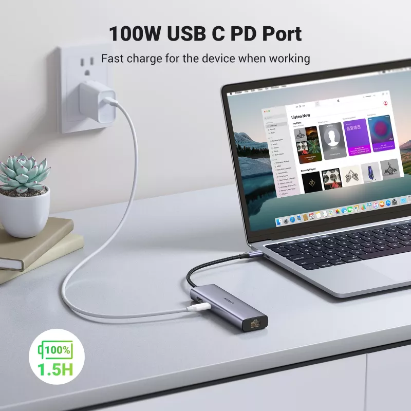 USB-C centrmezgls UGREEN 90568 2 USB 3.0 HDMI RJ45 SD TF PD ports