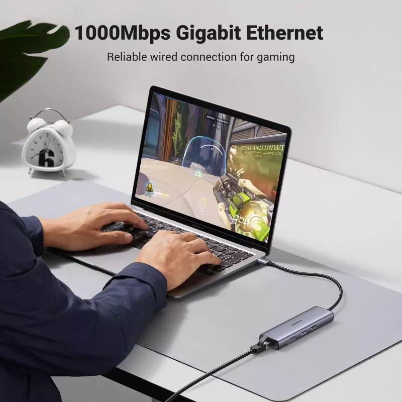 USB-C centrmezgls UGREEN 90568 2 USB 3.0 HDMI RJ45 SD TF PD ports