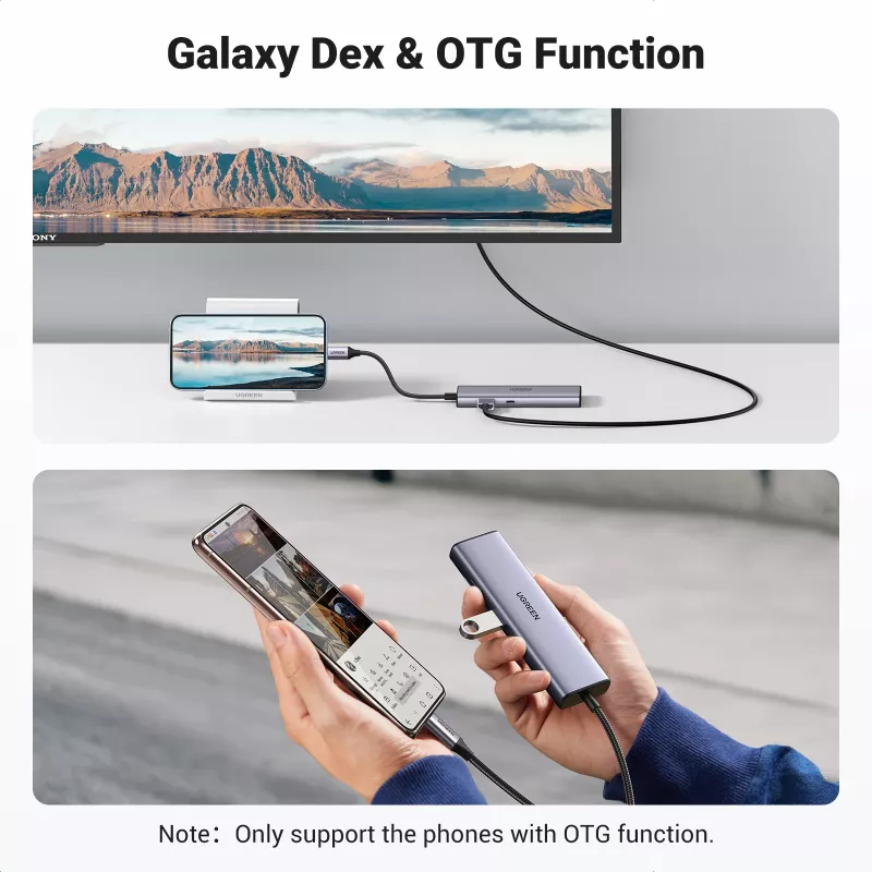 USB-C centrmezgls UGREEN 90568 2 USB 3.0 HDMI RJ45 SD TF PD ports