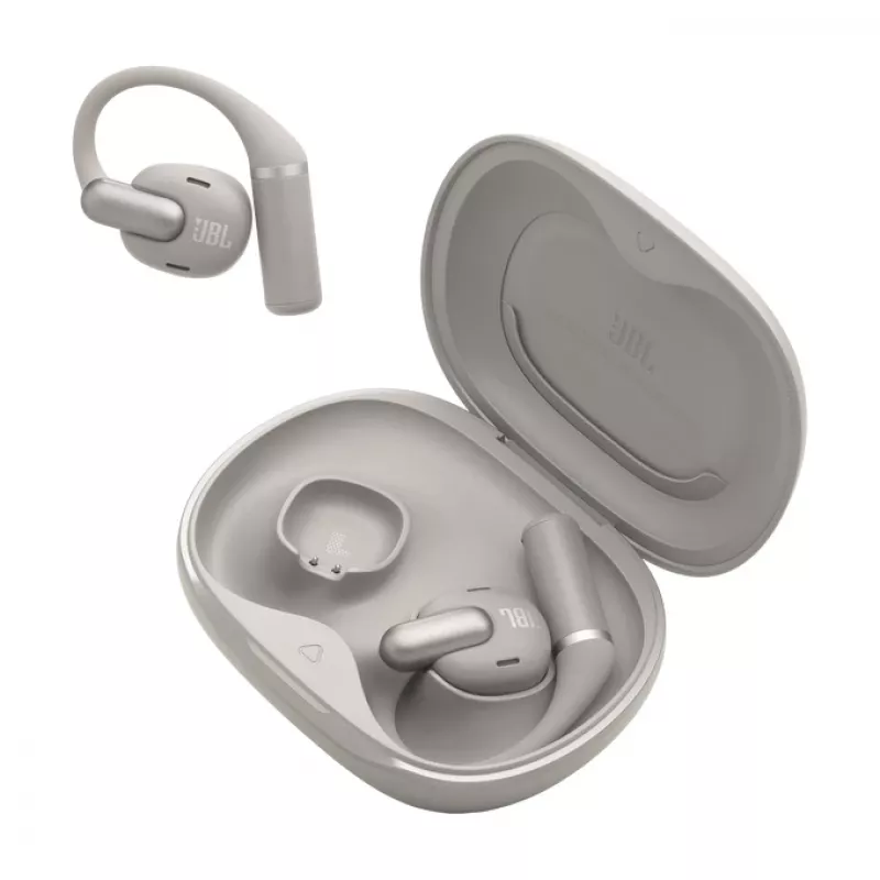 Headset JBL Sense Pro TWS ausu āķis zvaniem un mūzikai, 20–40 000 Hz, USB‑C uzlādes statīvs, pelēks, 95,2 g