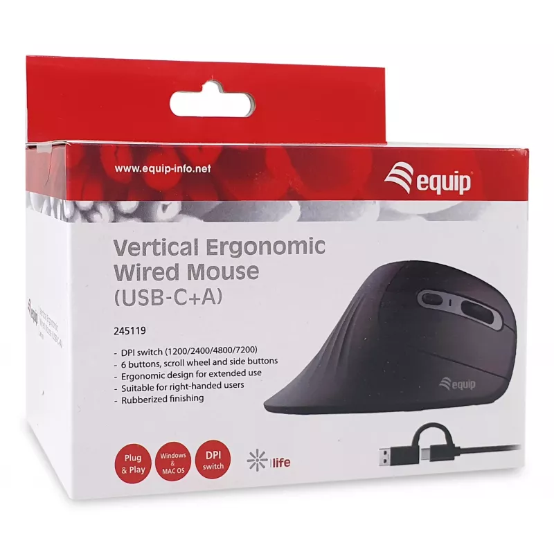 Equip 245119 pele Universāla labās rokas USB Type-A + USB Type-C Optiskā 7200 DPI