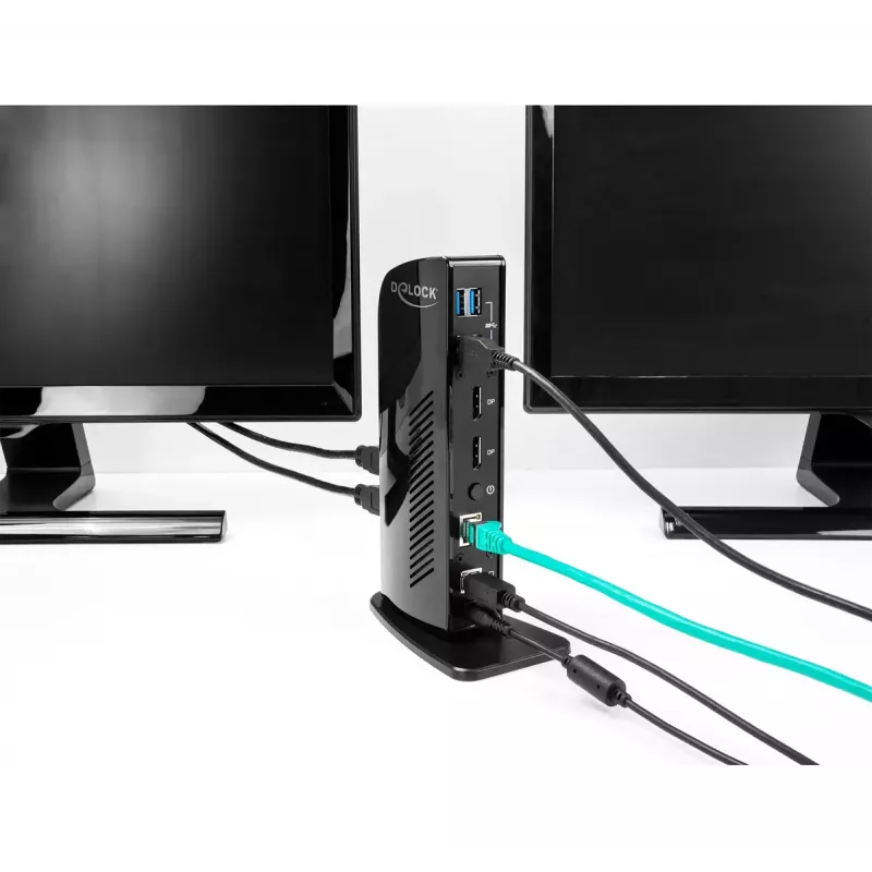 DeLOCK USB dokstacija ar diviem DisplayPort izvadiem, 4K, USB 3.2, LAN un audio