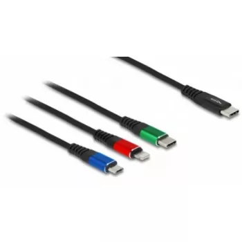DeLOCK USB uzlādes kabelis 3-in-1, Type-A uz 2x Lightning un USB Type-C, 30 cm