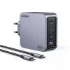 Ugreen Nexode Pro 160W GaN lādētājs ar USB-C kabeli, universāls, melns, pelēks, maiņstrāva, ātrā uzlāde, iekštelpām